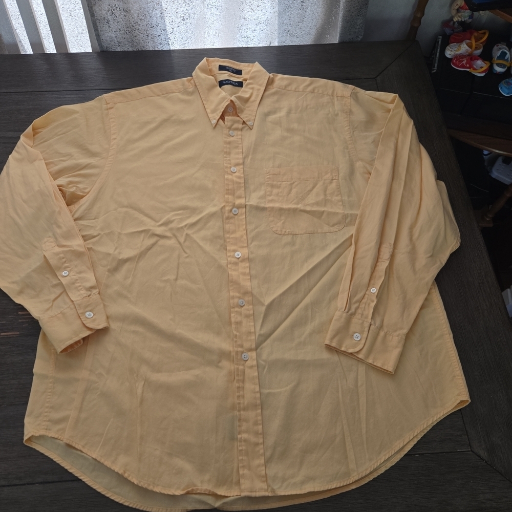 Vintage 90s Nautica Oxford Shirt XL Yellow Long Sleeve Button Down Cotton Preppy